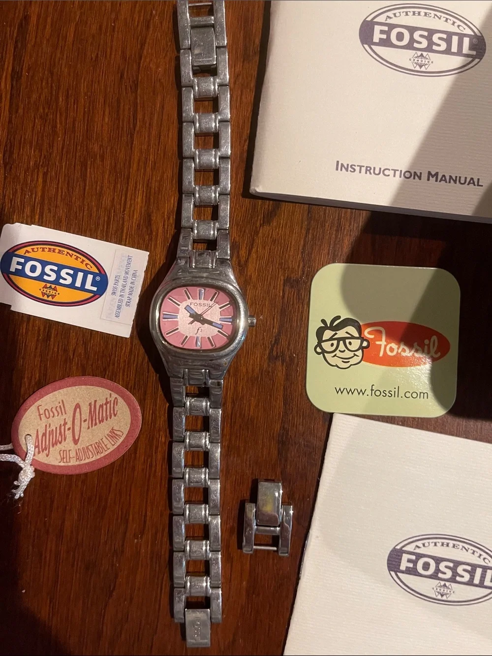 Fossil Silver Bracelet Watch with Pink Dial